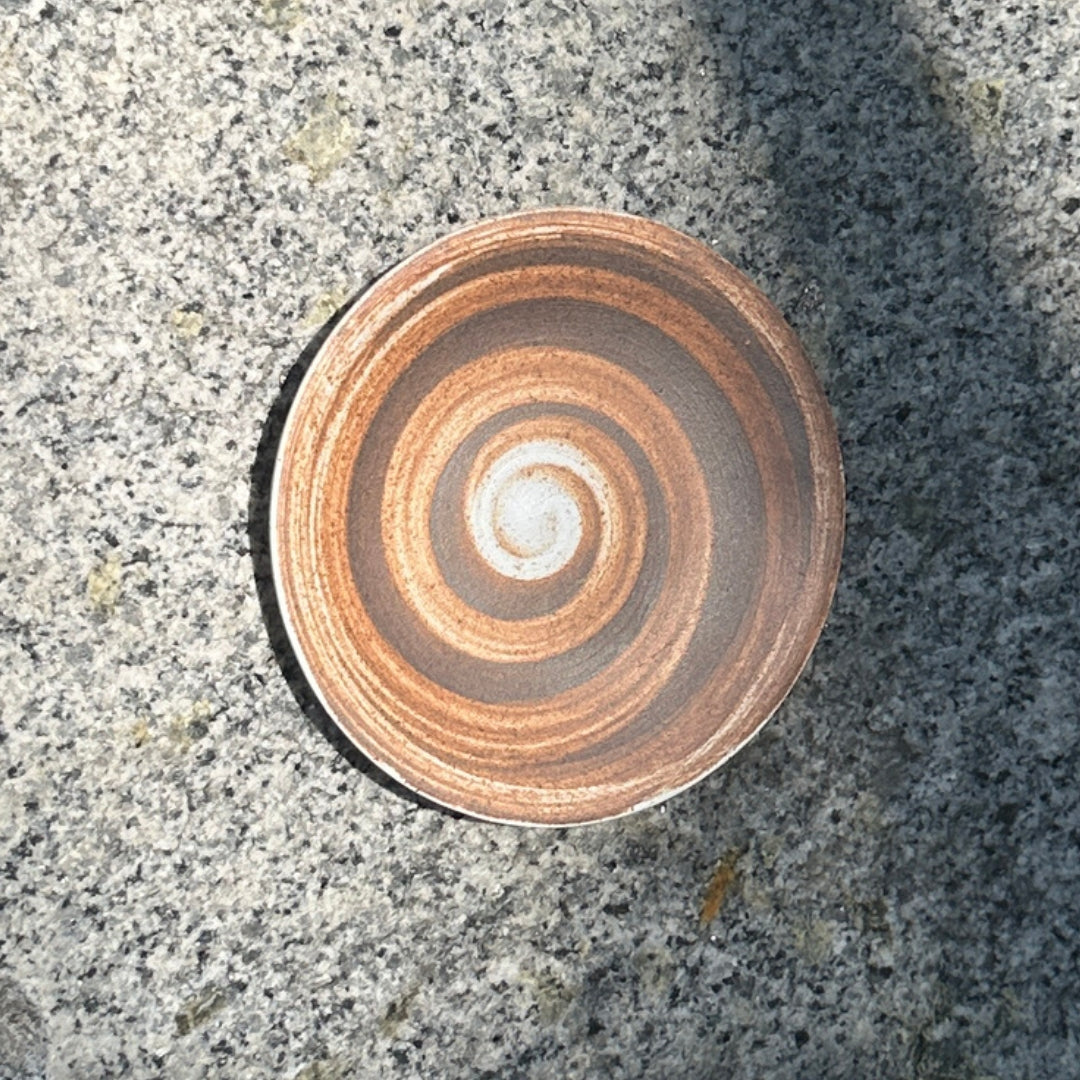 Coarse Stoneware Incense Ash Tray - Saucer top view showing circular antique glaze pattern
