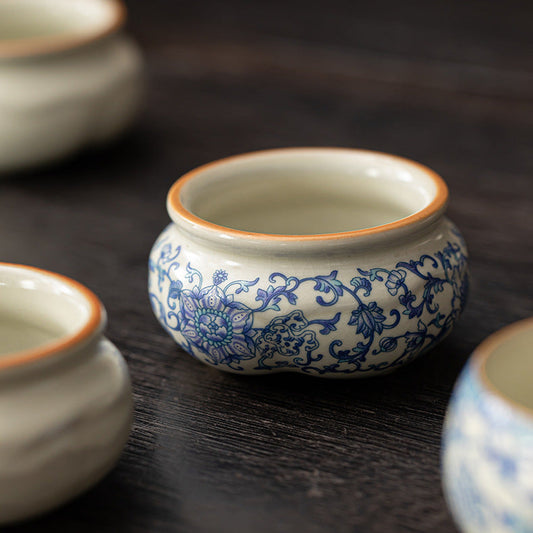 Ru Ware Lotus Incense Burner - Blue-and-White Vine porcelain motif close-up