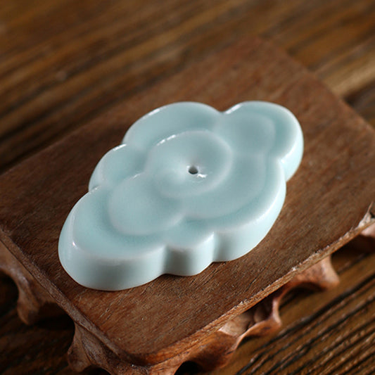 Celestial Harmony Jingdezhen ceramic incense holder - Icy Clouds variation for natural incense rituals