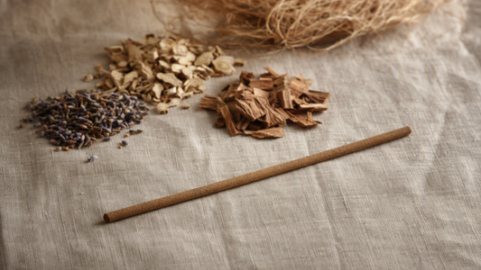 Incense with natural dried herbs and wood chips still life