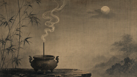 Classical ink-painting style incense smoke on a quiet night
