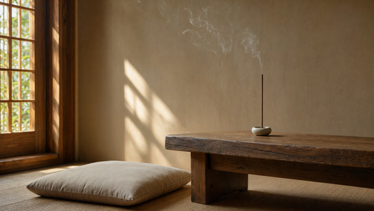 Incense burning in a minimalist calm room corner