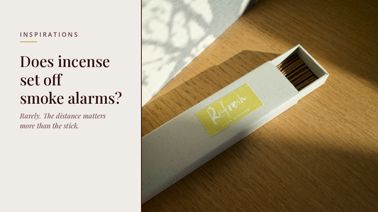 INCENZO blog header — Does incense set off smoke alarms — Refresh plum blossom box in window light on a wooden table