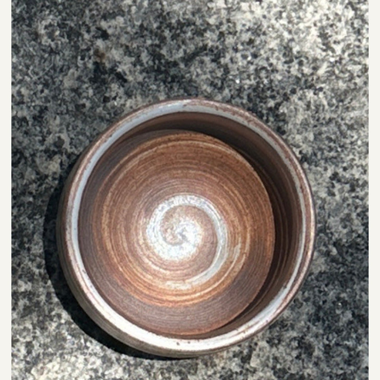 Coarse Stoneware Incense Ash Tray top detail showing spiral antique glaze interior