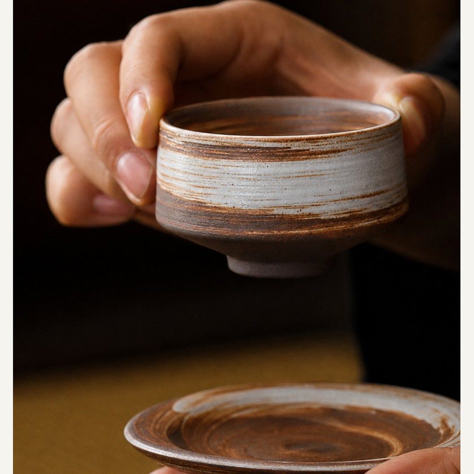 Coarse Stoneware Incense Ash Tray hand-held side detail showing scale and layered glaze