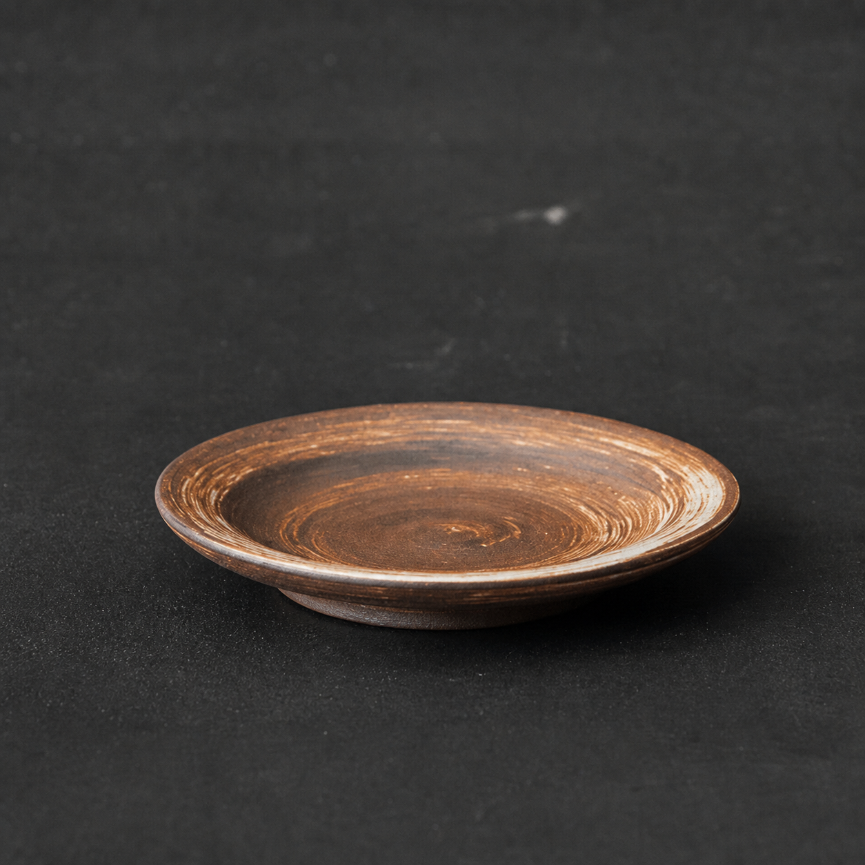 Coarse Stoneware Incense Ash Tray - Saucer with antique layered glaze, top angle