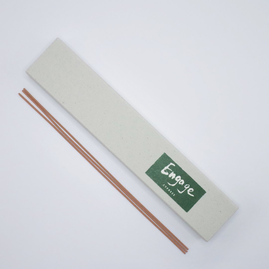 Engage Cypress incense box with two natural incense sticks
